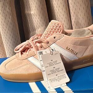 adidas Gazelle Pink and White Sneakers